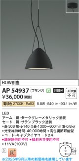 コイズミ照明 AP54937 ペンダント 非調光 LED一体型 電球色 フランジタイプ サテンブラック
