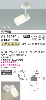 コイズミ照明　AS46481L　スポットライト LED一体型 フランジタイプ 広角 温白色