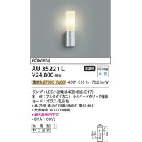 コイズミ照明　AU35221L　玄関灯 ポーチライト防雨型 白熱球60W相当 LED付 電球色 シルバー