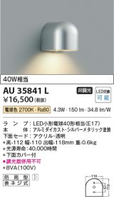 コイズミ照明　AU35841L　勝手口灯 ブラケットライト アウトドアライト LED付 白熱球40W相当 シルバー 防雨型