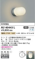 コイズミ照明　AU40443L　軒下シーリング 勝手口灯 天井直付・壁付両用型 白熱球60W相当 LED付 電球色 防雨型 シルバー