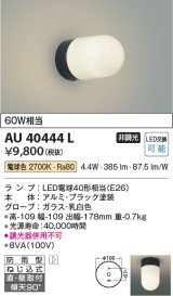 コイズミ照明　AU40444L　軒下シーリング 勝手口灯 天井直付・壁付両用型 白熱球60W相当 LED付 電球色 防雨型 黒