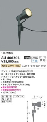 コイズミ照明　AU40630L　アウトドアスパイクスポットライト 白熱球100W相当 LED付 電球色 防雨型 ブラック