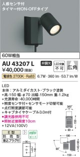 コイズミ照明　AU43207L　アウトドアスポットライト 人感センサ タイマー付ON-OFFタイプ 白熱球60W相当 LED一体型 電球色 防雨型 黒