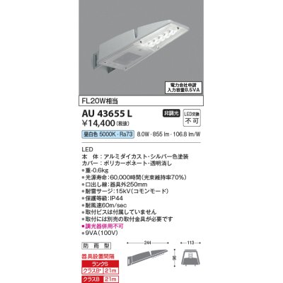 画像1: コイズミ照明　AU43655L　防犯灯 LED一体型 昼白色 防雨型 シルバー