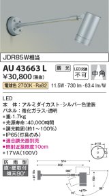 コイズミ照明　AU43663L　アウトドアスポットライト JDR85W相当 中角 調光タイプ LED一体型 電球色 防雨型 シルバー