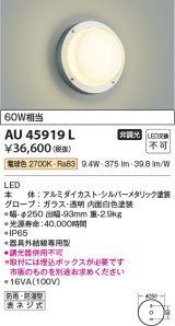 コイズミ照明　AU45919L　ポーチライト 壁 ブラケットライト LED一体型 電球色 防雨・防湿型 シルバーメタリック