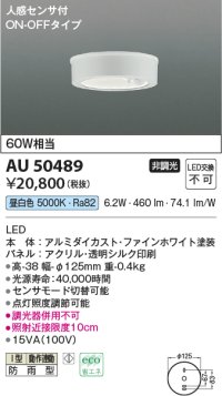 コイズミ照明　AU50489　アウトドアライト LED一体型 非調光 電球色 防雨型 人感センサ付 ON-OFFタイプ ホワイト