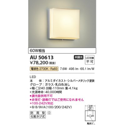 画像1: コイズミ照明　AU50613　アウトドアライト LED一体型 非調光 電球色 防雨型 化粧ネジ式 シルバー