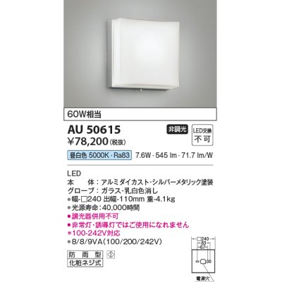 画像1: コイズミ照明　AU50615　アウトドアライト LED一体型 非調光 昼白色 防雨型 化粧ネジ式 シルバー