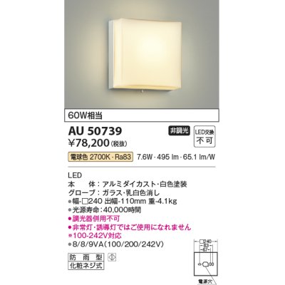 画像1: コイズミ照明　AU50739　アウトドアライト LED一体型 非調光 電球色 防雨型 化粧ネジ式 ホワイト