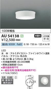 コイズミ照明 AU54138 アウトドアライト 非調光 LED一体型 昼白色 防雨・防湿型 直付・壁付取付 ファインホワイト