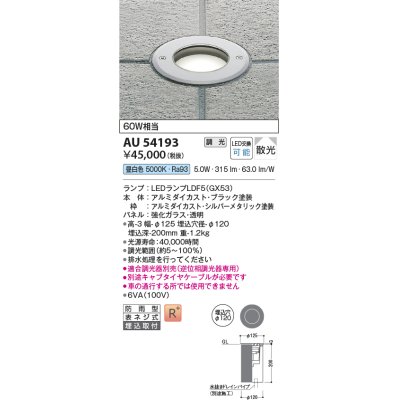 画像1: コイズミ照明　AU54193　アウトドアライト 埋込穴φ120 調光 調光器別売 LEDランプ 昼白色 防雨型 埋込取付 シルバーメタリック