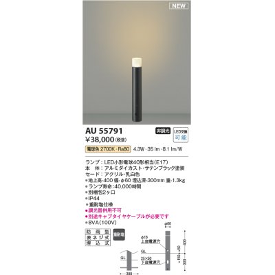 画像1: コイズミ照明 AU55791 アウトドアライト ガーデンライト 非調光 電球色 キャブタイヤケーブル別売 防雨型 サテンブラック