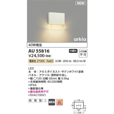 画像1: コイズミ照明 AU55816 アウトドアライト ポーチ灯 非調光 電球色 防雨型 サテンホワイト