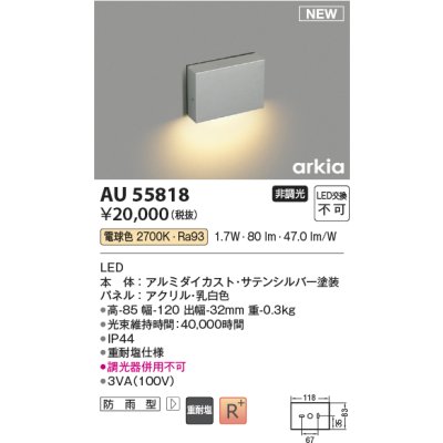 画像1: コイズミ照明 AU55818 アウトドアライト 門灯 非調光 電球色 防雨型 サテンシルバー