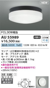 コイズミ照明 AU55989 アウトドアライト シーリング 非調光 昼白色 直付・壁付取付 防雨・防湿型 ブラック