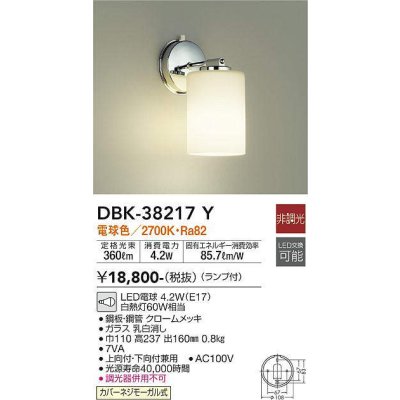 画像1: 大光電機(DAIKO)　DBK-38217Y　ブラケット ランプ付 非調光 電球色 クローム