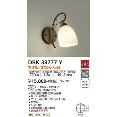 画像1: 大光電機(DAIKO)　DBK-38777Y　ブラケット ランプ付 非調光 電球色 鉄錆色