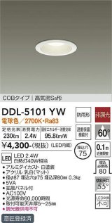 【数量限定特価】大光電機(DAIKO)　DDL-5101YW　ダウンライト LED内蔵 電球色 非調光丸タイプ SB形 防滴形 白熱灯40W相当 φ75