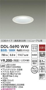 大光電機(DAIKO) DDL-5690WW ダウンライト 埋込穴φ100 非調光 昼白色 LED内臓 ベーシック COBタイプ 高気密SB形 リニューアル用 防雨形 ホワイト