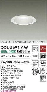 大光電機(DAIKO) DDL-5691AW ダウンライト 埋込穴φ125 非調光 温白色 LED内臓 ベーシック COBタイプ 高気密SB形 リニューアル用 防雨形 ホワイト