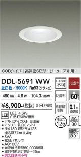 大光電機(DAIKO) DDL-5691WW ダウンライト 埋込穴φ125 非調光 昼白色 LED内臓 ベーシック COBタイプ 高気密SB形 リニューアル用 防雨形 ホワイト