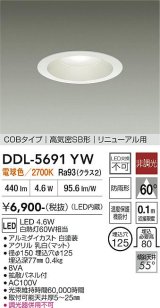 大光電機(DAIKO) DDL-5691YW ダウンライト 埋込穴φ125 非調光 電球色 LED内臓 ベーシック COBタイプ 高気密SB形 リニューアル用 防雨形 ホワイト
