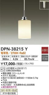 大光電機(DAIKO)　DPN-38215Y　ペンダント ランプ付 非調光 電球色 プラグタイプ クローム [♭]