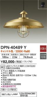 大光電機(DAIKO)　DPN-40489Y　ペンダント ランプ付 非調光 キャンドル色 引掛シーリング取付式 白熱灯25W相当(E26) [♭]