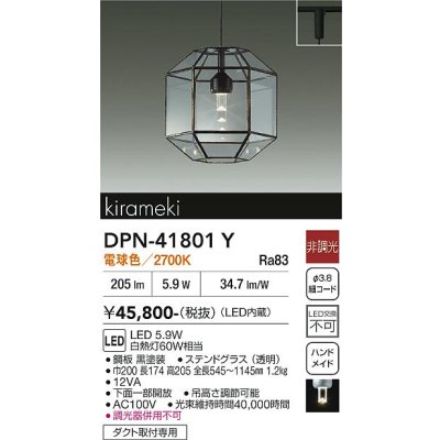 画像1: 大光電機(DAIKO) DPN-41801Y ペンダント 非調光 電球色 LED・電源内蔵 プラグタイプ 黒