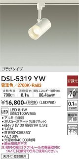 大光電機(DAIKO)　DSL-5319YW　スポットライト プラグタイプ LED内蔵 電球色 非調光 ホワイト 天井付・壁付兼用