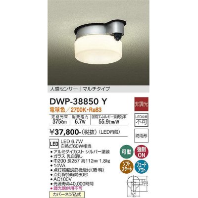 画像1: 大光電機(DAIKO)　DWP-38850Y　アウトドアライト 軒下シーリング LED内蔵 非調光 電球色 人感センサー マルチタイプ 防雨形 シルバー