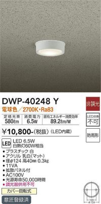 大光電機(DAIKO)　DWP-40248Y　アウトドア 軒下シーリング LED内蔵 非調光 電球色 防雨形 拡散パネル付