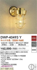 大光電機(DAIKO)　DWP-40493Y　アウトドアライト ランプ付 非調光 キャンドル色 真鍮メッキ風 防雨形