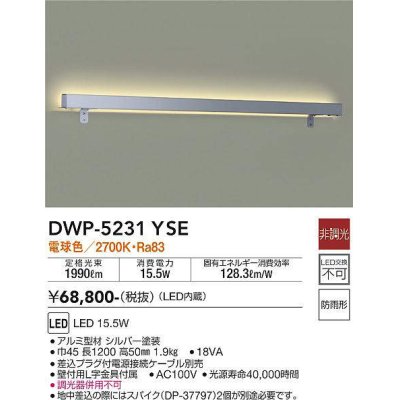 画像1: 大光電機(DAIKO)　DWP-5231YSE　アウトドアライト ライン照明 LED内蔵 非調光 電球色 シルバー 防雨形 壁・地中差込兼用