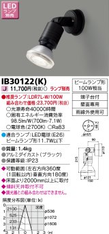 東芝ライテック　IB30122(K)　アウトドア スポットライト LEDビームランプ ブラック 壁面専用 ランプ別売