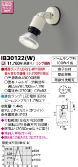 東芝ライテック　IB30122(W)　アウトドア スポットライト LEDビームランプ ホワイト 壁面専用 ランプ別売