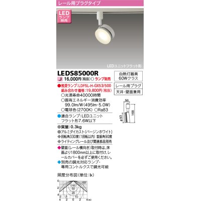 画像1: 東芝ライテック　LEDS85000R　スポットライト LEDユニットフラット形 レール用プラグタイプ 天井・壁面兼用 ホワイト ランプ別売