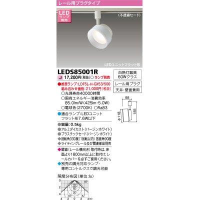 画像1: 東芝ライテック　LEDS85001R　スポットライト LEDユニットフラット形 レール用プラグタイプ 天井・壁面兼用 ホワイト ランプ別売