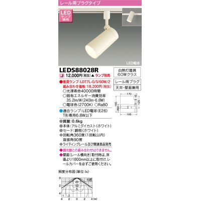 画像1: 東芝ライテック　LEDS88028R　LEDスポットライト レール用プラグ 天井・壁面兼用 ホワイト ランプ別売