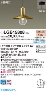 パナソニック LGB15808 ペンダント LED(電球色) 天井吊下型 直付タイプ LED電球交換型 真鍮色