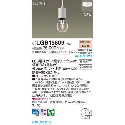 画像1: パナソニック LGB15809 ペンダント LED(電球色) 天井吊下型 直付タイプ LED電球交換型 ストーンホワイト