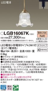 パナソニック　LGB16067K　ペンダント 吊下型 LED(電球色) ダクトタイプ 調光不可 ガラスセード(透明模様入り) [♭]