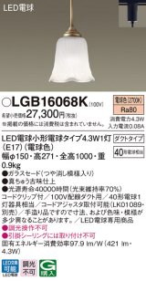 パナソニック　LGB16068K　ペンダント 吊下型 LED(電球色) ダクトタイプ 調光不可 ガラスセード(つや消し模様入り) [♭]