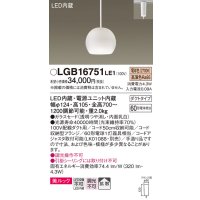 パナソニック　LGB16751LE1　ペンダント 吊下型 LED(電球色) 美ルック ガラスセード 拡散 ダクトタイプ 乳白 [♭]