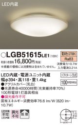 パナソニック　LGB51615LE1　シーリングライト 天井直付型LED(電球色) 100形電球1灯器具相当 拡散タイプ ホワイト