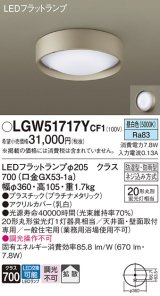 パナソニック　LGW51717YCF1　シーリングライト 天井・壁直付型 LED(昼白色) 拡散 防湿・防雨型 ネジ込み方式 プラチナメタリック