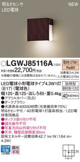 パナソニック LGWJ85116A 表札灯 LED(電球色) 壁直付型 LED電球交換型 明るさセンサ付 防雨型 ダークブラウン