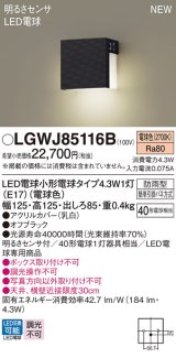 パナソニック LGWJ85116B 表札灯 LED(電球色) 壁直付型 LED電球交換型 明るさセンサ付 防雨型 オフブラック
